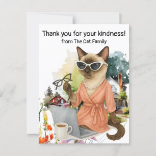 Siamese catがラップトップ経由でメッセージを送信 ポストカード
