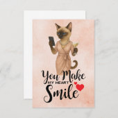 Siamese Catが携帯電話を見ている サンキューカード (正面/裏面)