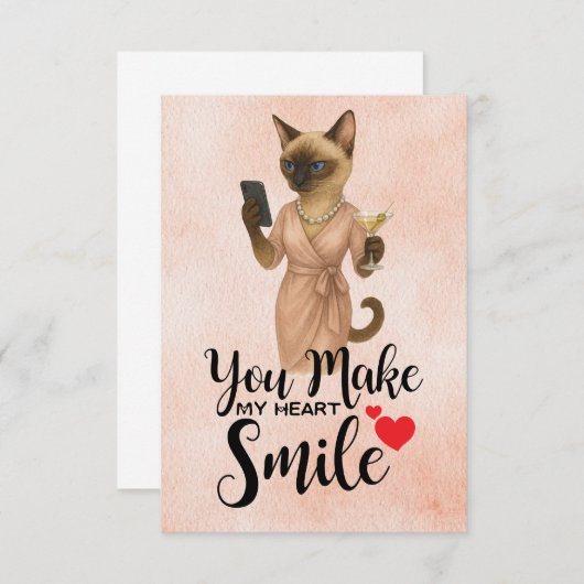 Siamese Catが携帯電話を見ている サンキューカード (正面/裏面)