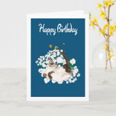 Siamese Cat誕生日カード – 独自の挨拶を追加 カード (黄色い花)
