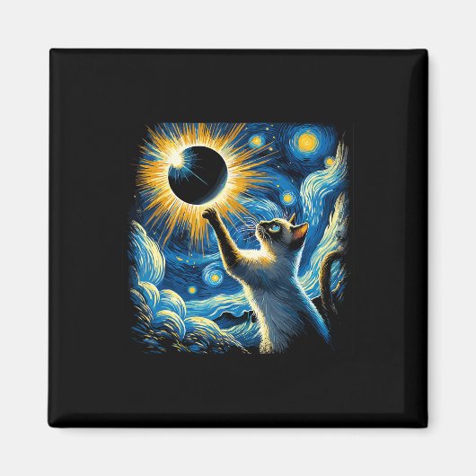 Siamese Cat 2024 Vanゴッホ星空の夜猫 マグネット (正面)