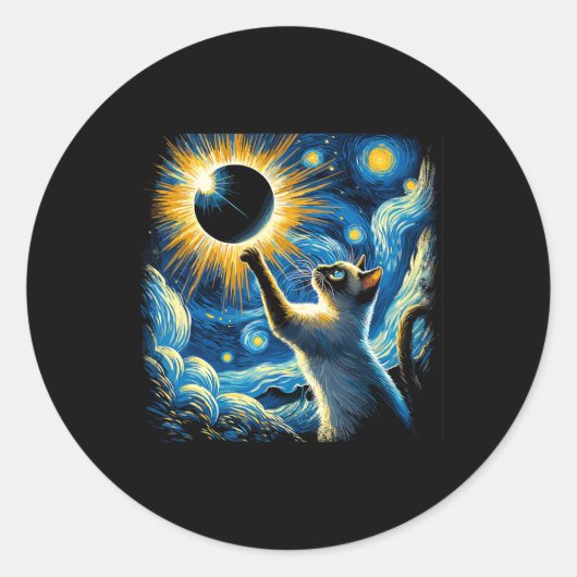 Siamese Cat 2024 Vanゴッホ星空の夜猫 ラウンドシール (正面)