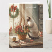 Siamese Cat arranging Flowers for WinterChristmas  カード (正面)