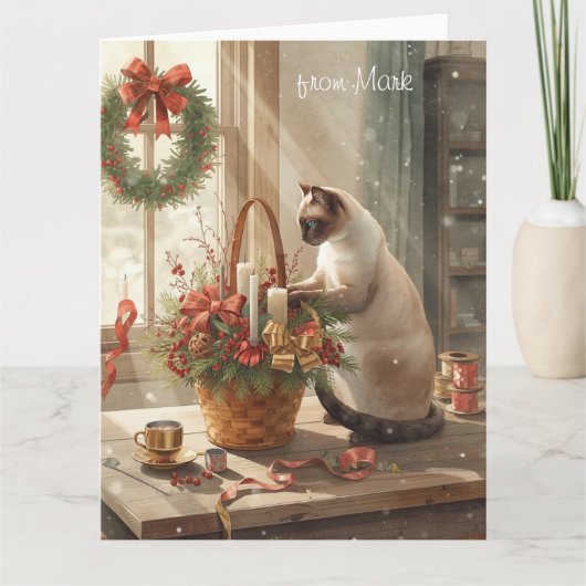 Siamese Cat arranging Flowers for WinterChristmas  カード (正面)