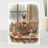 Siamese Cat arranging Flowers Winter Christmas  カード (正面)