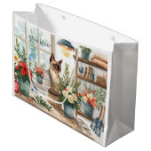 Siamese Cat arranging Flowers Winter Christmas  ラージペーパーバッグ (正面アングル)