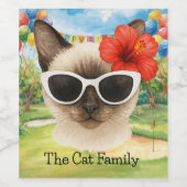 Siamese Cat  Beach themed for Christmas in July  ワインラベル (シングルラベル)