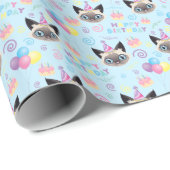 Siamese Cat Birthday Gift Wrapping Paper in Blue ラッピングペーパー (ロールコーナー)