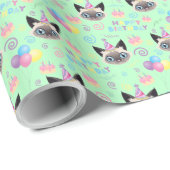 Siamese Cat Birthday Gift Wrapping Paper in Green ラッピングペーパー (ロールコーナー)