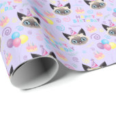 Siamese Cat Birthday Gift Wrapping Paper in Purple ラッピングペーパー (ロールコーナー)