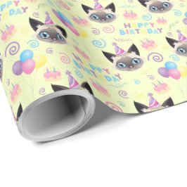 Siamese Cat Birthday Gift Wrapping Paper in Yellow ラッピングペーパー