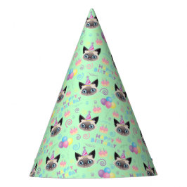 Siamese Cat Birthday Party Hat Green パーティーハット