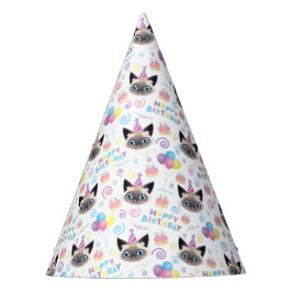Siamese Cat Birthday Party Hat White パーティーハット