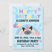 Siamese Cat Birthday Party Invitation Blue 招待状 (正面)