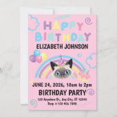 Siamese Cat Birthday Party Invitation Pink 招待状 (正面)