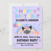 Siamese Cat Birthday Party Invitation Purple 招待状 (正面)