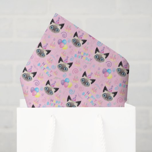 Siamese Cat Birthday Tissue Paper in Pink 薄葉紙 (ギフトバッグ)