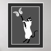 Siamese Cat Butterfly Black And White Poster ポスター (正面)