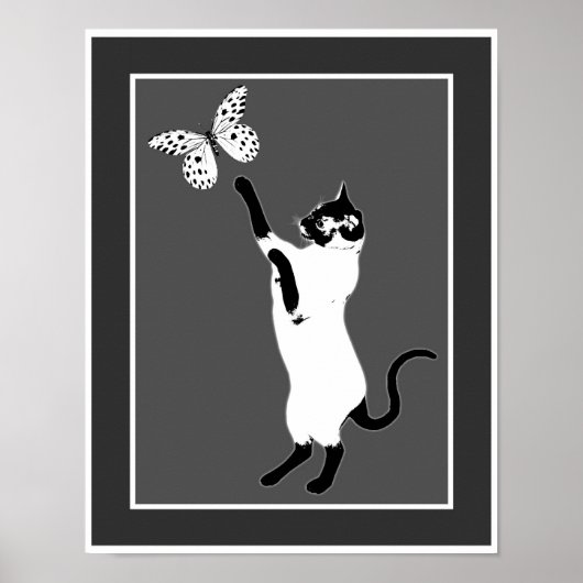 Siamese Cat Butterfly Black And White Poster ポスター (正面)