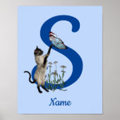 Siamese Cat Butterfly Monogram Initial S Your Name ポスター (正面)