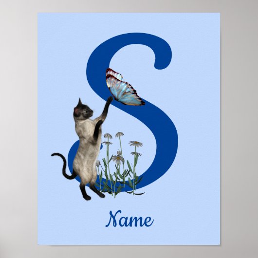 Siamese Cat Butterfly Monogram Initial S Your Name ポスター (正面)