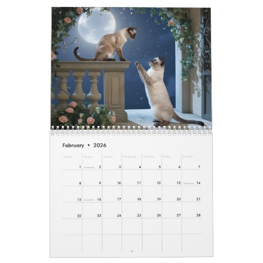 Siamese Cat Calendar カレンダー (2月 2026)