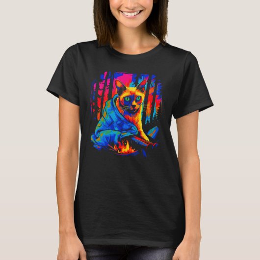 Siamese Cat Camping Tシャツ (正面)