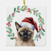 Siamese Cat Christmasをテーマ セラミックオーナメント (正面)
