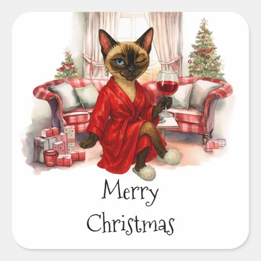 Siamese Cat Christmas スクエアシール (正面)