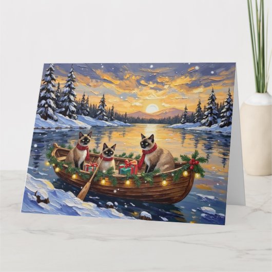 Siamese Cat Christmas Boat Holiday カード (正面)