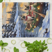 Siamese Cat Christmas Boat Holiday キッチンタオル (折り畳み)