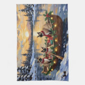 Siamese Cat Christmas Boat Holiday キッチンタオル (縦)