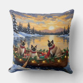 Siamese Cat Christmas Boat Holiday クッション (正面)
