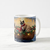 Siamese Cat Christmas Boat Holiday コーヒーマグカップ (正面右)