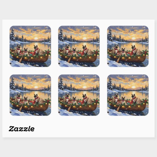 Siamese Cat Christmas Boat Holiday スクエアシール (シート)