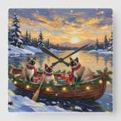 Siamese Cat Christmas Boat Holiday スクエア壁時計 (正面)