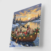 Siamese Cat Christmas Boat Holiday スクエア壁時計 (傾斜)