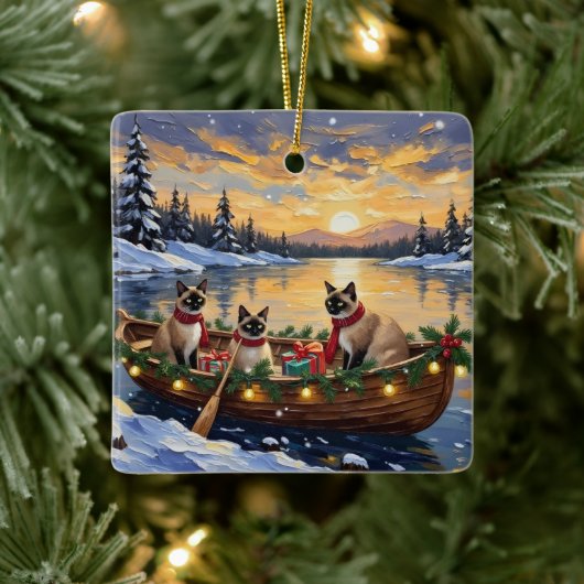 Siamese Cat Christmas Boat Holiday セラミックオーナメント (ツリー)