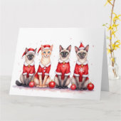 Siamese Cat Christmas Dress Santa Hat カード (黄色い花)