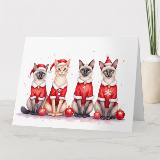 Siamese Cat Christmas Dress Santa Hat カード (正面)