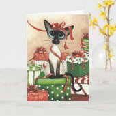 Siamese Cat Christmas Gift Greeting by Bihrle カード (黄色い花)