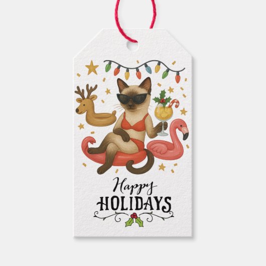 Siamese Cat Christmas in 7月のビーチテーマ ギフトタグ (正面)