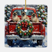 Siamese Cat Christmas Red Truck Holiday セラミックオーナメント (裏面)
