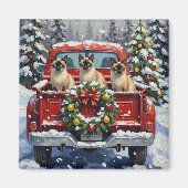 Siamese Cat Christmas Red Truck Holiday マグネット (正面)