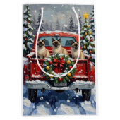 Siamese Cat Christmas Red Truck Holiday ミディアムペーパーバッグ (正面)