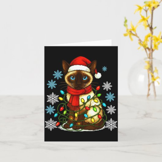 Siamese Cat Cute Cat Lover Cat Xmas Holiday Santa  カード (黄色い花)