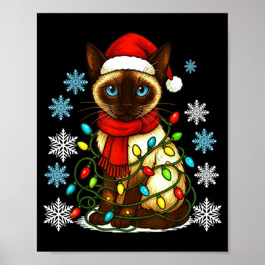 Siamese Cat Cute Cat Lover Cat Xmas Holiday Santa  ポスター (正面)