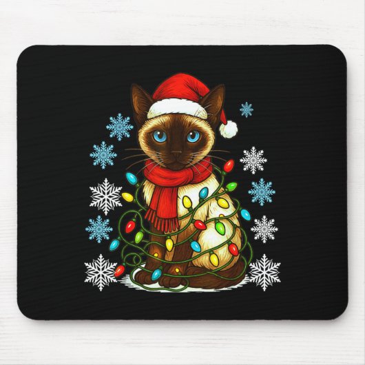 Siamese Cat Cute Cat Lover Cat Xmas Holiday Santa  マウスパッド (正面)