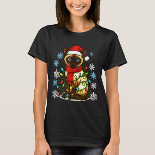 Siamese Cat Cute Cat Lover Cat Xmas Holiday Santa Tシャツ (正面)