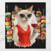 Siamese Cat Drinking Wine at Barbecue Party  ワインラベル (シングルラベル)